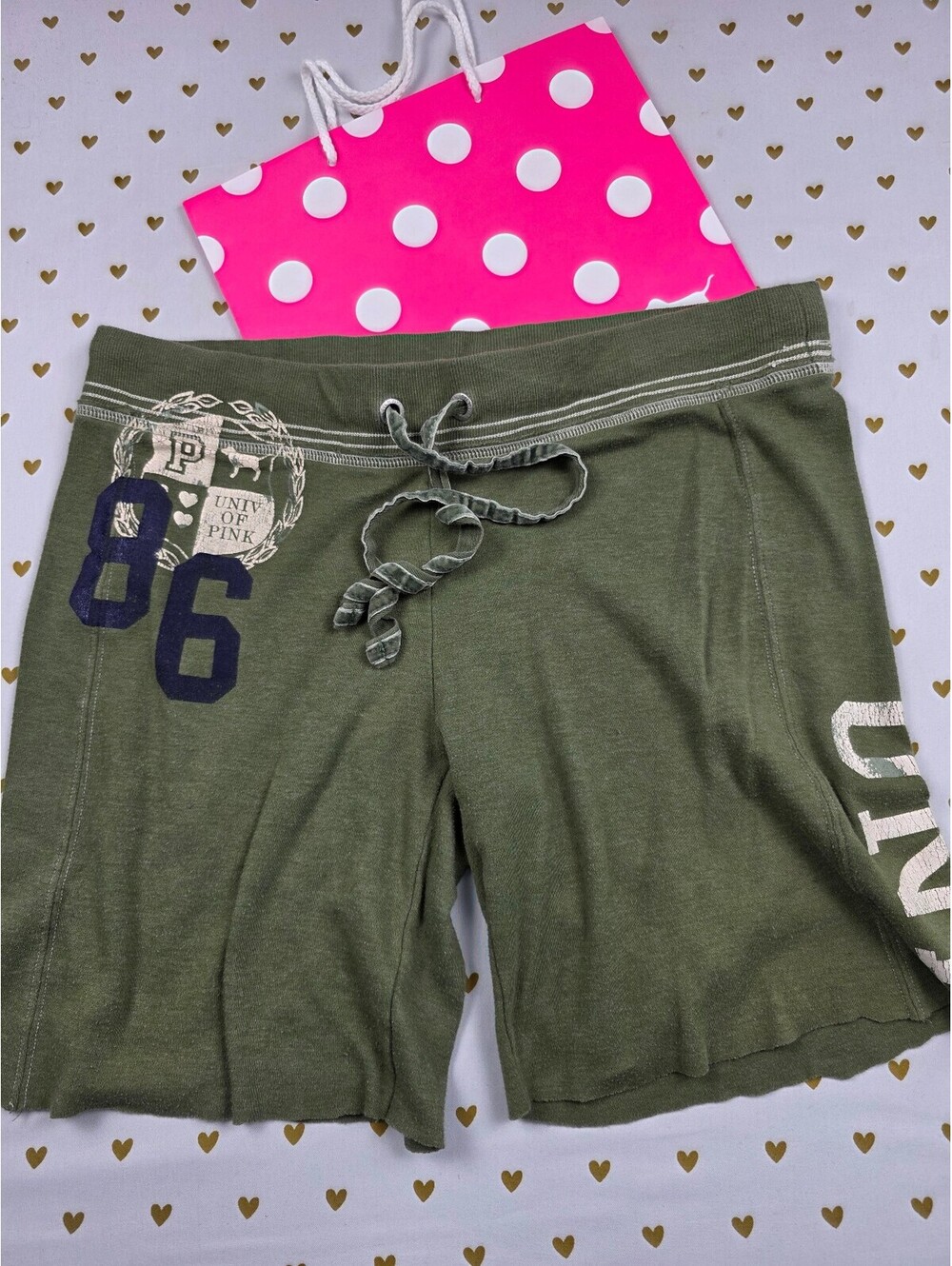 Victorias Secret PINK Green Vintage Sweat Shorts 86 University Medium